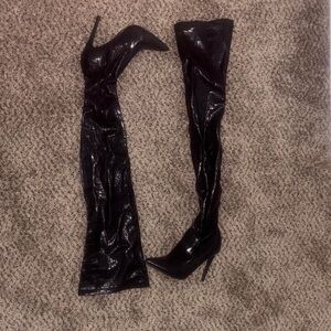 Edge Black Textured Over-the-Knee Boots